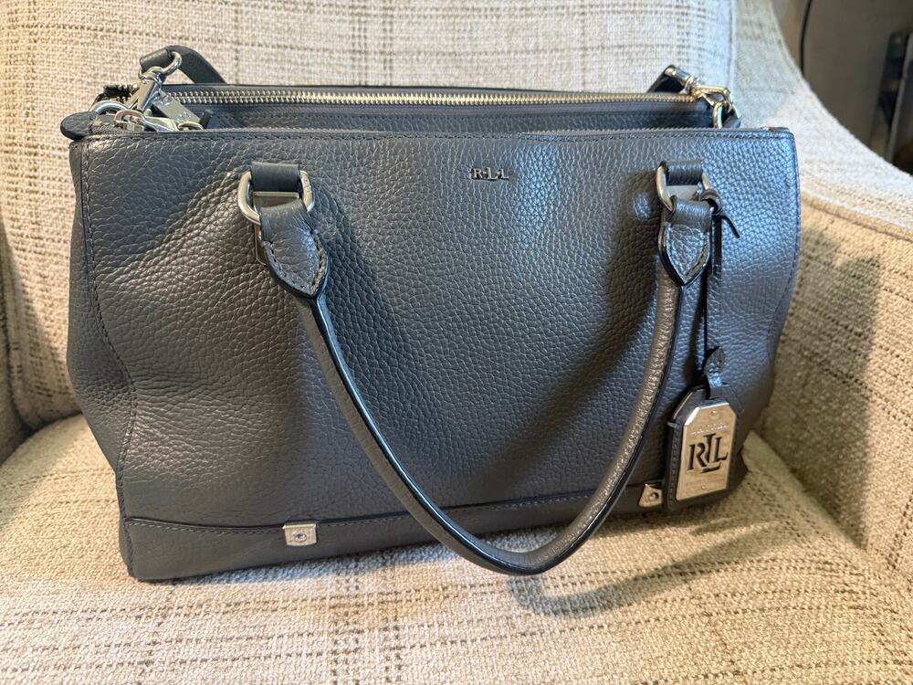 Lauren Ralph Lauren Tote Handbag Women's Black Leather Shoulder Straps Preppy